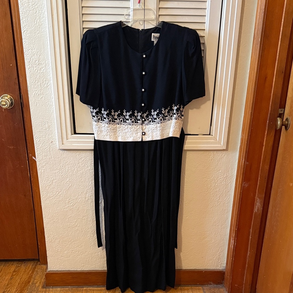 Periwinkle Classic Black & White Embroidered Waist Dress